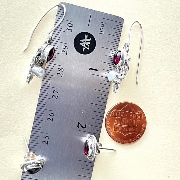 STERLING SILVER 925 MULTI GEMS EARRINGS PEARL GARNET BALI STUD & EARRINGS - Picture 6 of 7